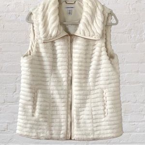 Calvin Klein White Faux Fur Zipper Vest